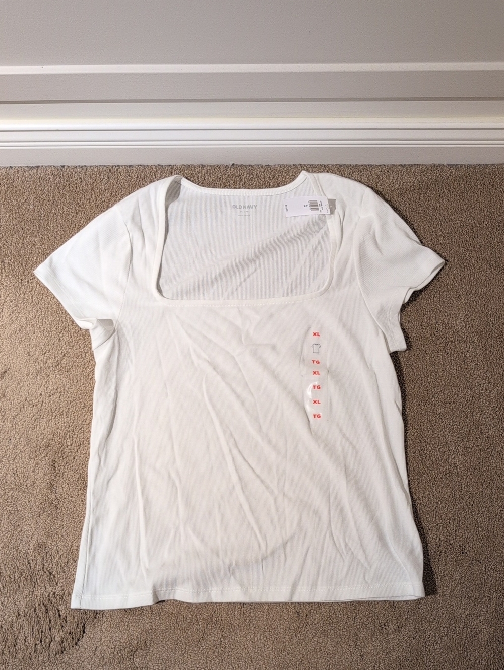 Old Navy White Square Neck Short Sleeve Tee